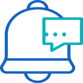 Notification bell icon with a chat message bubble containing three dots.