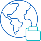 Blue outline of Earth with a closed padlock symbol on the bottom right.