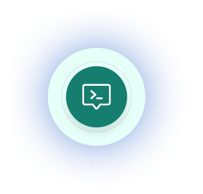 Green circular icon with a white speech bubble containing a command line prompt symbol.