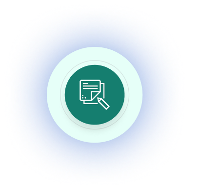 Green circular icon with white document and pencil symbol representing editing or writing.