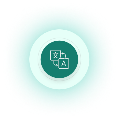 Icon with two speech bubbles containing language characters and arrows indicating translation