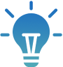 Blue light bulb icon with rays radiating outward, symbolizing an idea or innovation.