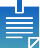 Blue and black icon of a clipboard with four horizontal lines representing text.