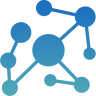 Blue molecular network icon with connected circular nodes of varying sizes.