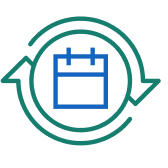 Blue calendar icon inside a green circular arrow indicating periodic or recurring events.