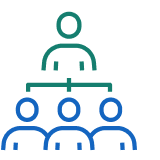 Stylized icon showing one person above three linked people representing hierarchy or team structure.