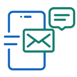 Smartphone with an envelope icon and a chat bubble indicating messaging or email communication.
