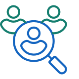 Magnifying glass focusing on one user icon among two others.