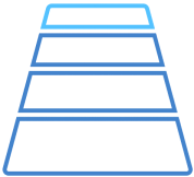 Blue outlined pyramid shape divided into four horizontal sections of increasing size downward.
