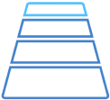 Blue pyramid divided into four horizontal layers decreasing in size from bottom to top.