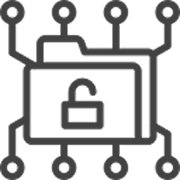 Circuit board with a central unlocked padlock icon representing cybersecurity or data access.