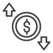 Dollar coin with upward and downward arrows representing financial increase and decrease.