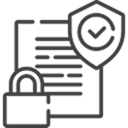 Icon of a secured document with a padlock and a shield containing a checkmark.
