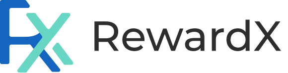 RewardX logo with stylized blue and teal letters forming an X on the left.