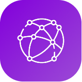 White network or globe icon with connected nodes on a purple rounded square background.