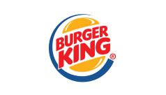 Burger King logo with stylized red text and burger bun elements in blue and yellow circle.