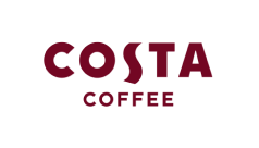 Costa Coffee logo with bold maroon text on a white background.