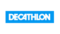 Decathlon brand logo in white text on a blue rectangular background.