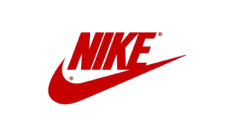 Red Nike logo with swoosh on white background.
