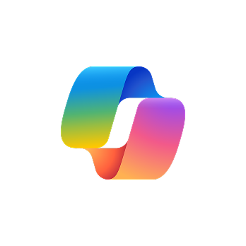 Abstract loop shape with gradient colors blue, green, orange, pink, and purple on black background.