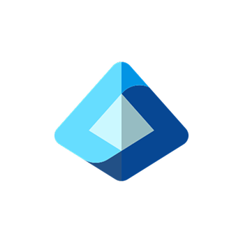 Blue geometric diamond-shaped logo with layered triangular facets.