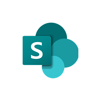 Microsoft SharePoint logo with three overlapping teal circles and a square with an S.