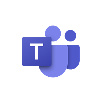 Microsoft Teams logo with a stylized T and two abstract people shapes in blue and purple.