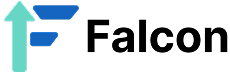 Falcon logo with a teal upward arrow and blue stylized wings on a white background.