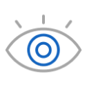 Gray eye outline with blue concentric circles in the center and three short gray lines above.