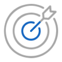 Blue and gray target with an arrow hitting the bullseye.