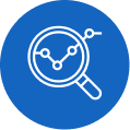 Magnifying glass focusing on a data chart with connected points in a blue circle.