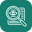 Magnifying glass over an eye and a document, symbolizing data review or analysis.