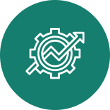 Gear with checkmark and upward arrow inside, symbolizing progress and efficiency.