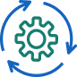 Green gear surrounded by blue circular arrows representing process or automation