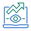 Laptop with a rising arrow chart and an eye icon representing data monitoring or analytics.