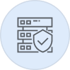 Icon of a database server with a shield and checkmark symbolizing security.