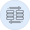 Icon showing two database stacks with arrows indicating data exchange between them.