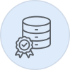 Database icon with a ribbon badge indicating quality or certification.