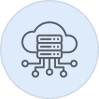 Icon of a server with a cloud and connected nodes representing cloud computing or network.