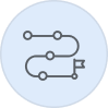 Icon showing a path with circular waypoints leading to a flag, symbolizing a journey or process.