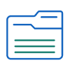 Blue folder icon with green horizontal lines representing documents inside.