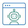 Blue browser window outline containing a green robot head icon with antennas.