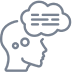 Silhouette of a human head with a thought bubble containing horizontal lines inside a cloud shape.