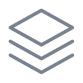 Three stacked layers icon with a diamond shape on top in gray color.