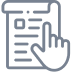 Icon of a hand tapping on a touch screen device with text lines on the screen.
