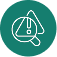 White warning triangle with an exclamation mark inside on a blue circular background.
