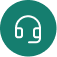 White headset icon on a dark green circular background.