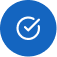 Blue circular icon with a white checkmark inside a circular arrow.