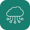 White cloud icon with circuit lines below on a green rounded square background.