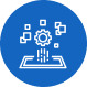 Icon of a tablet with connected gears and blocks symbolizing technology and system integration.